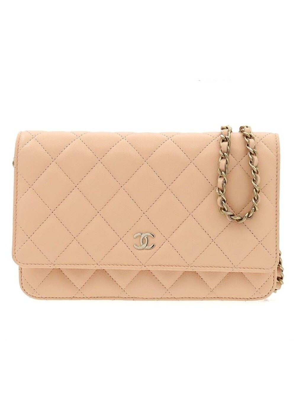 Chanel Chain Wallet Quilted Shoulder Bag Beige Caviar Leather
